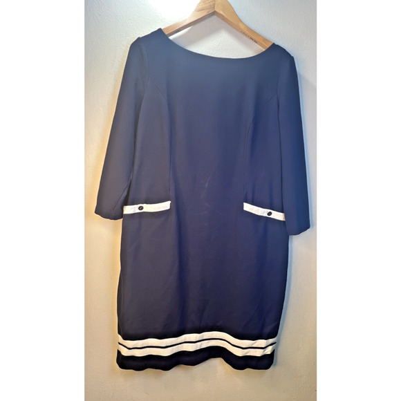 Talbots Dresses & Skirts - Talbots Shift Dress Navy Blue Nautical Ribbon 3/4 Sleeves Pockets size 12 petite